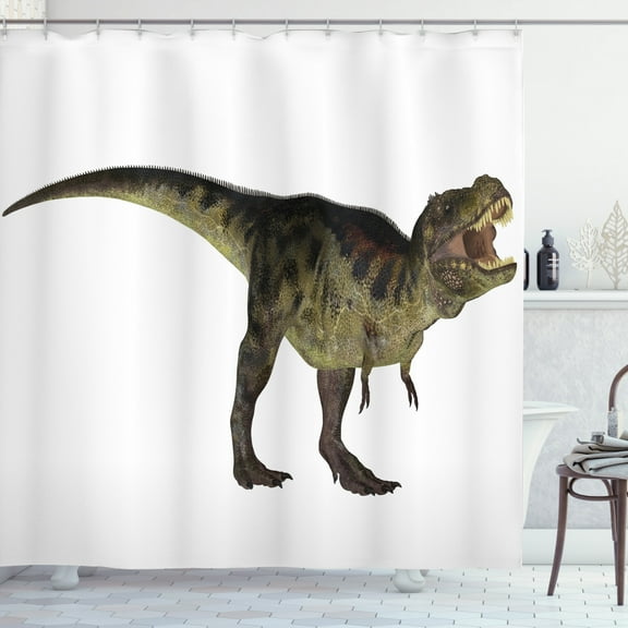 Ambesonne Dinosaur Shower Curtain, Prehistoric Reptilian, 69"Wx75"L, Army Green Black