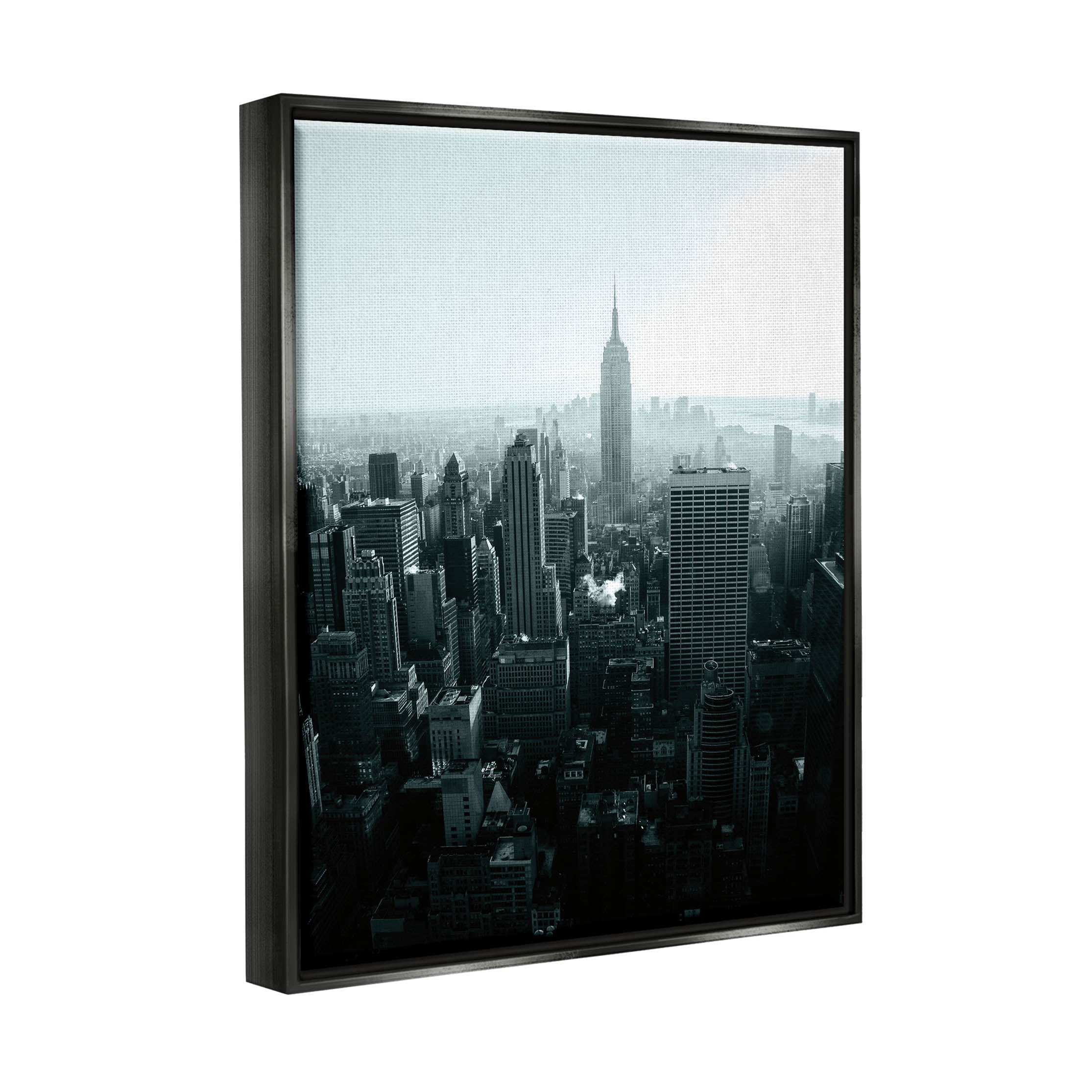 Stupell Industries Aerial City View Urban Skyscraper Photograph Jet Black Floating Framed Canvas Print Wall Art, Design by Aledanda