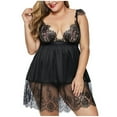 thumbnail image 1 of Gibobby Conjunto de lencería Sexy con pantalones cortos, sexy cierre frontal, malla negra, manga larga, body para mujer(Negro, 5XG), 1 of 5