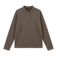 thumbnail image 4 of thefmos Women Plus Size Fall Winter Collared Long Sleeve Button Down Shirts Casual Pullover Tops Solid Loose Tunic Blouses Vacation Office Clothes, Coffee L, 4 of 6