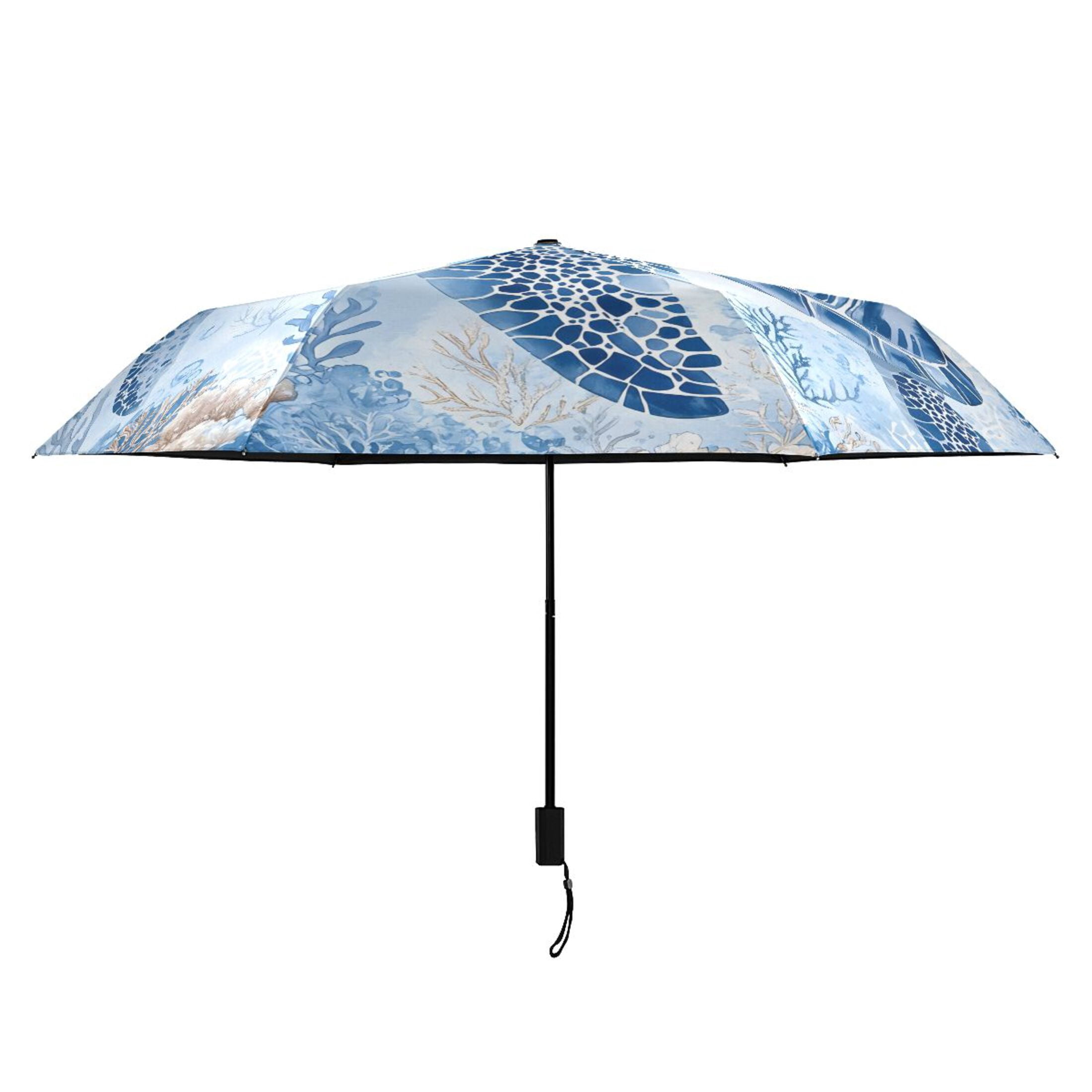 Compact Sun Umbrella Windproof Travel Umbrellas for Rain Strong Portable UV Protection Watercolor Turtle Jellyfish