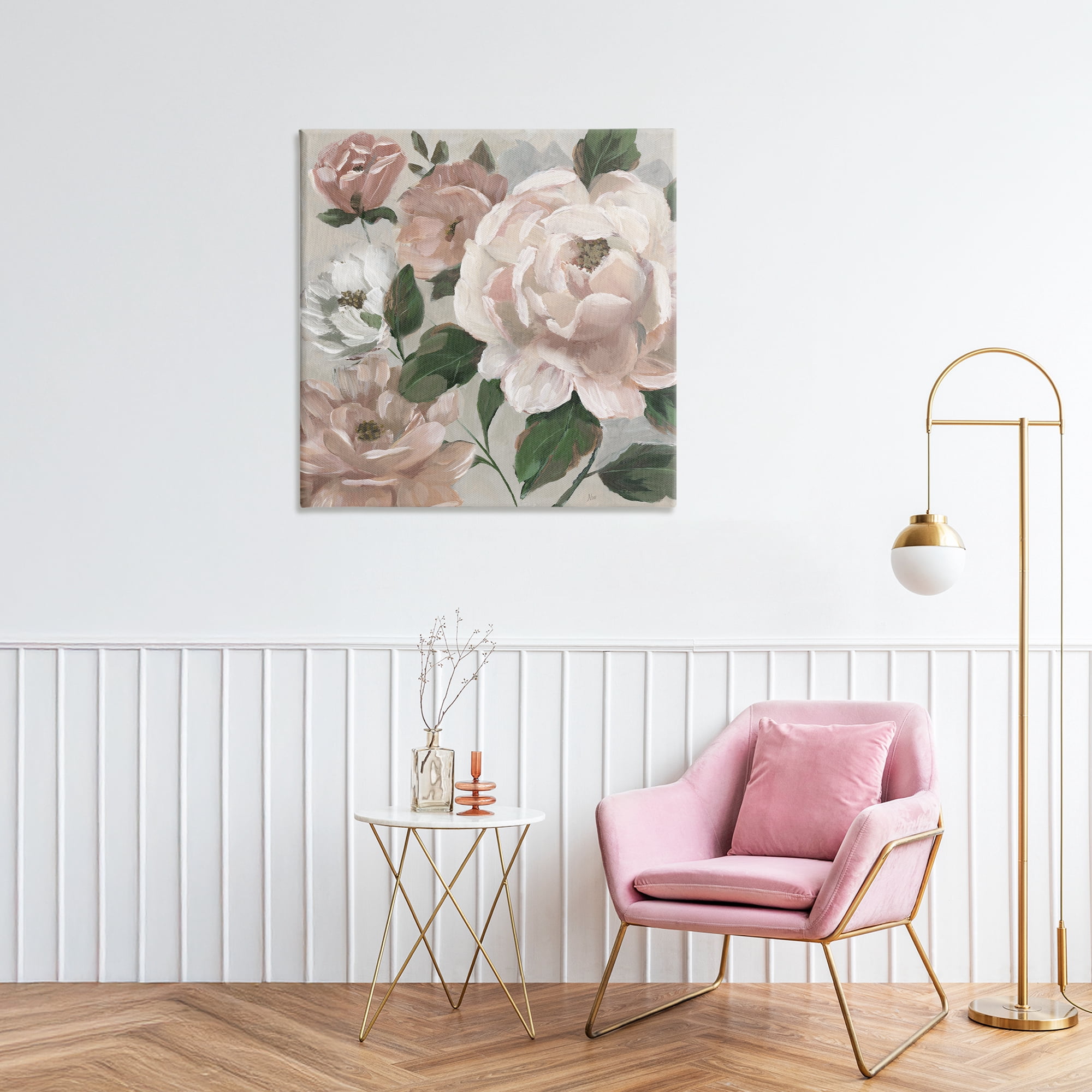 Stupell Industries Delicate Blush Peonies with Leaves Canvas Wall Art, design by Nan