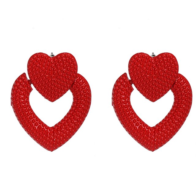 Pendientes de aleación simples con forma de amor para mujer, aretes colgantes elegantes a la moda para mujer (rojo)
