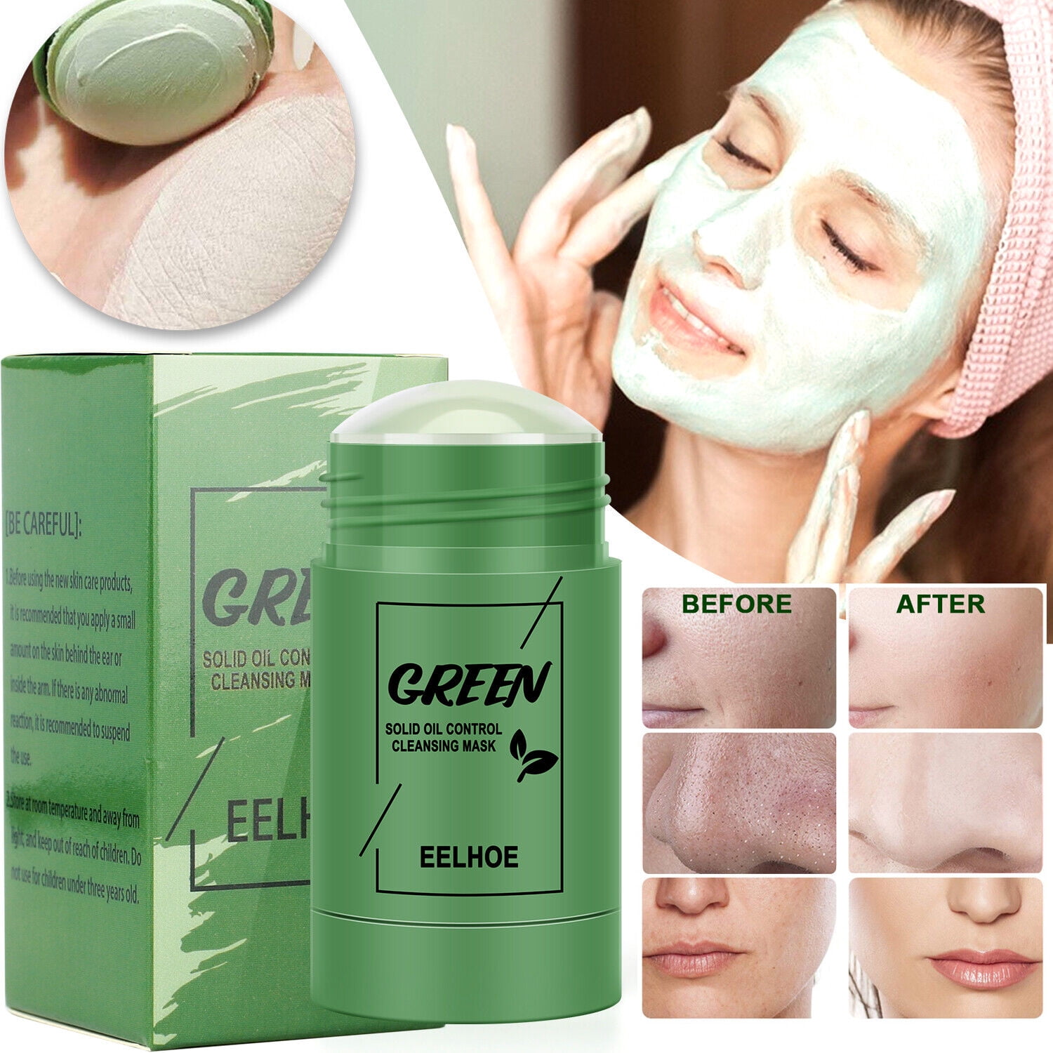 Green Tea Clay Cleansing Mask Stick Facial Deep Purifying Blackhead