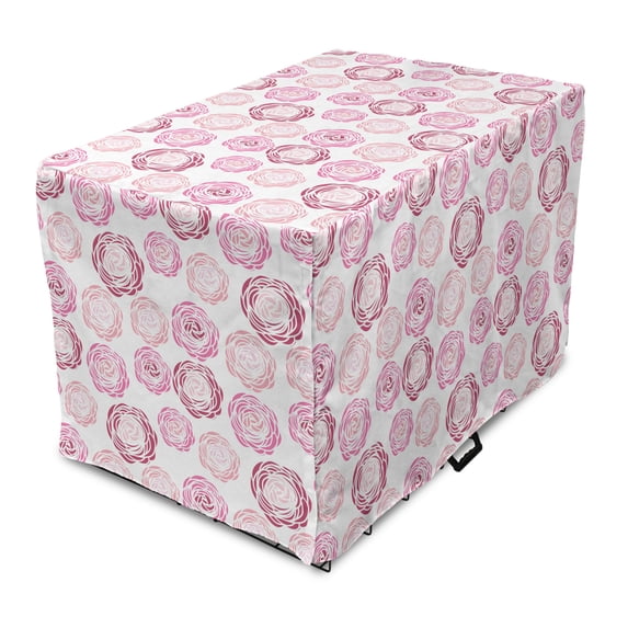 Floral Dog Crate Cover, Top View Illustration of Romantic Blooming Roses Composition, Easy to Use Pet Kennel Cover Small Dogs Puppies Kittens, 7 Sizes, Pink Mauve Taupe, by Ambesonne