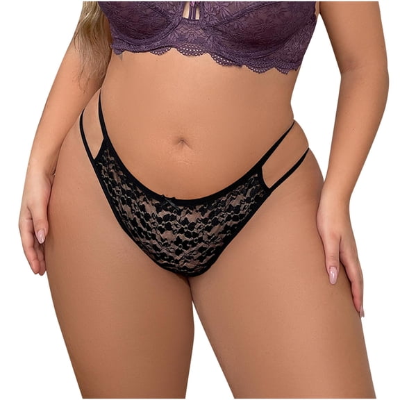 Scyoekwg G String Thongs for Women Low Waist Hollowed Out Lace Briefs Briefs Comfy Bikini Thongs Ladies Underwear Panties Cheeky Panties Breathable (Black,XL)