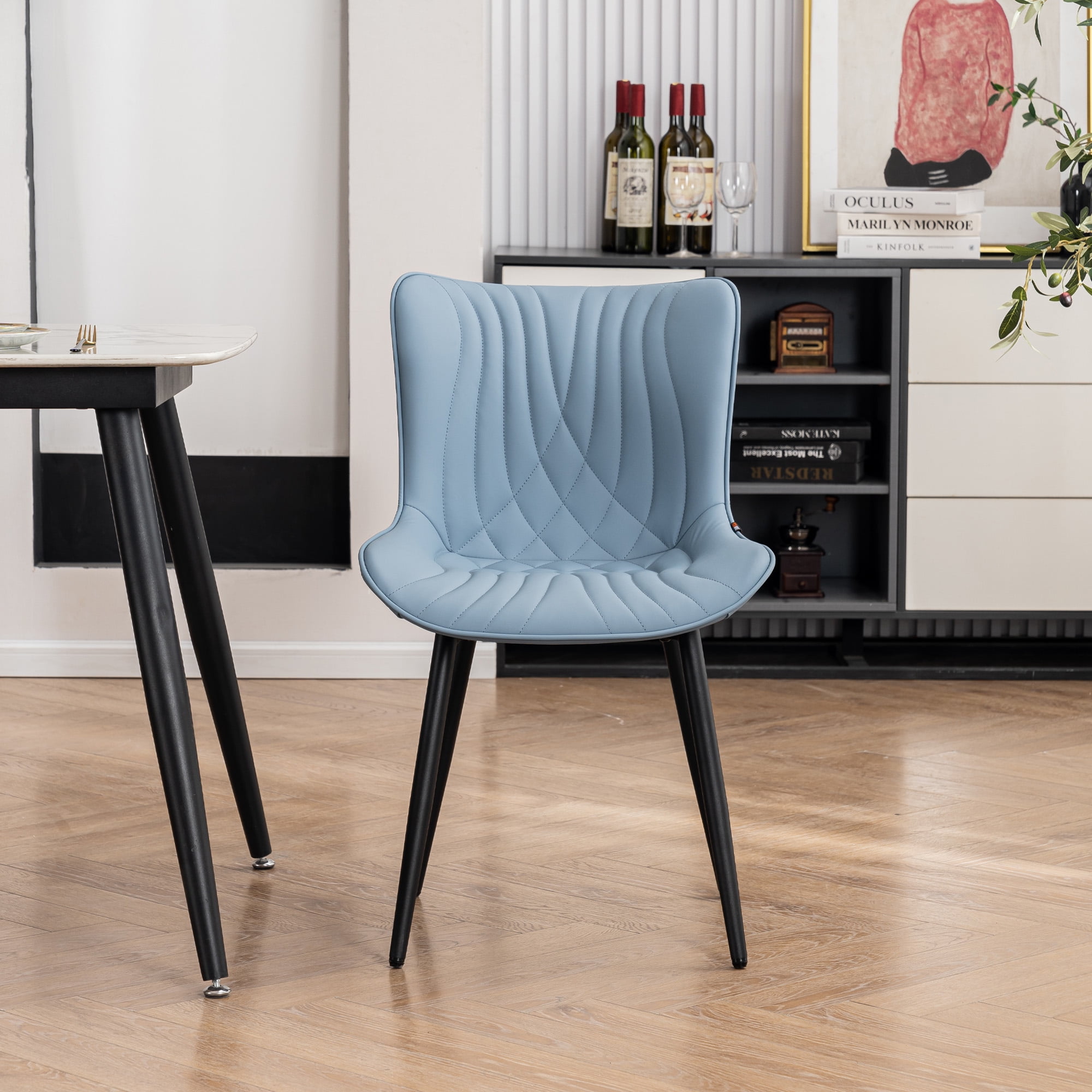 YOUNIKE Modern Dining Chairs with Metal Legs Set of 2 Upholstered Kitchen Dinner Side Chair, Blue