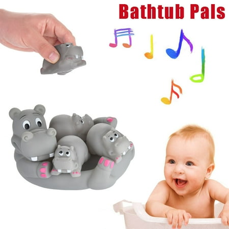 - Cute Animal Mummy And 3 Babies Squeaky Floating Bathtub Play Toys Hippo