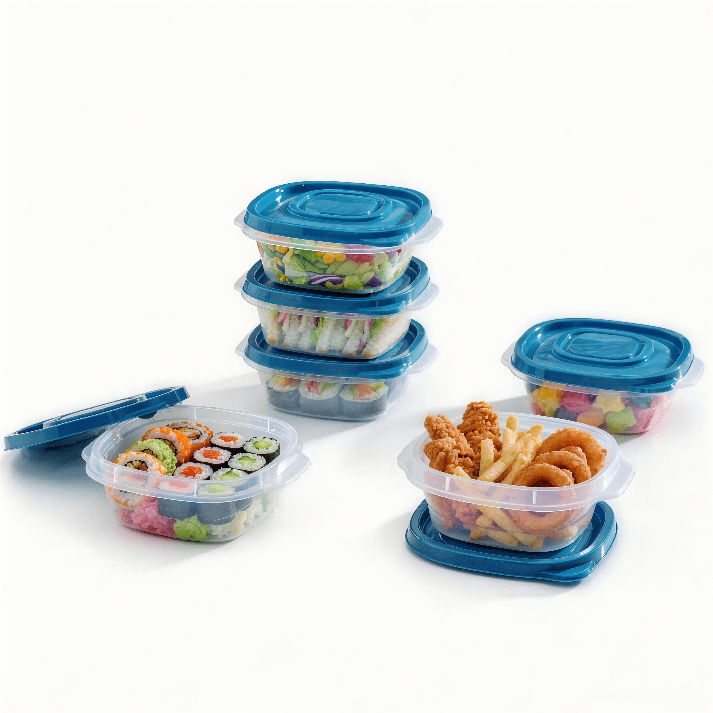 (4 pack) Mainstays Semi Durable Square 1.26cup Plastic Food Storage Container 6 Pack, Best Used for Small Leftover Storage and Reheating