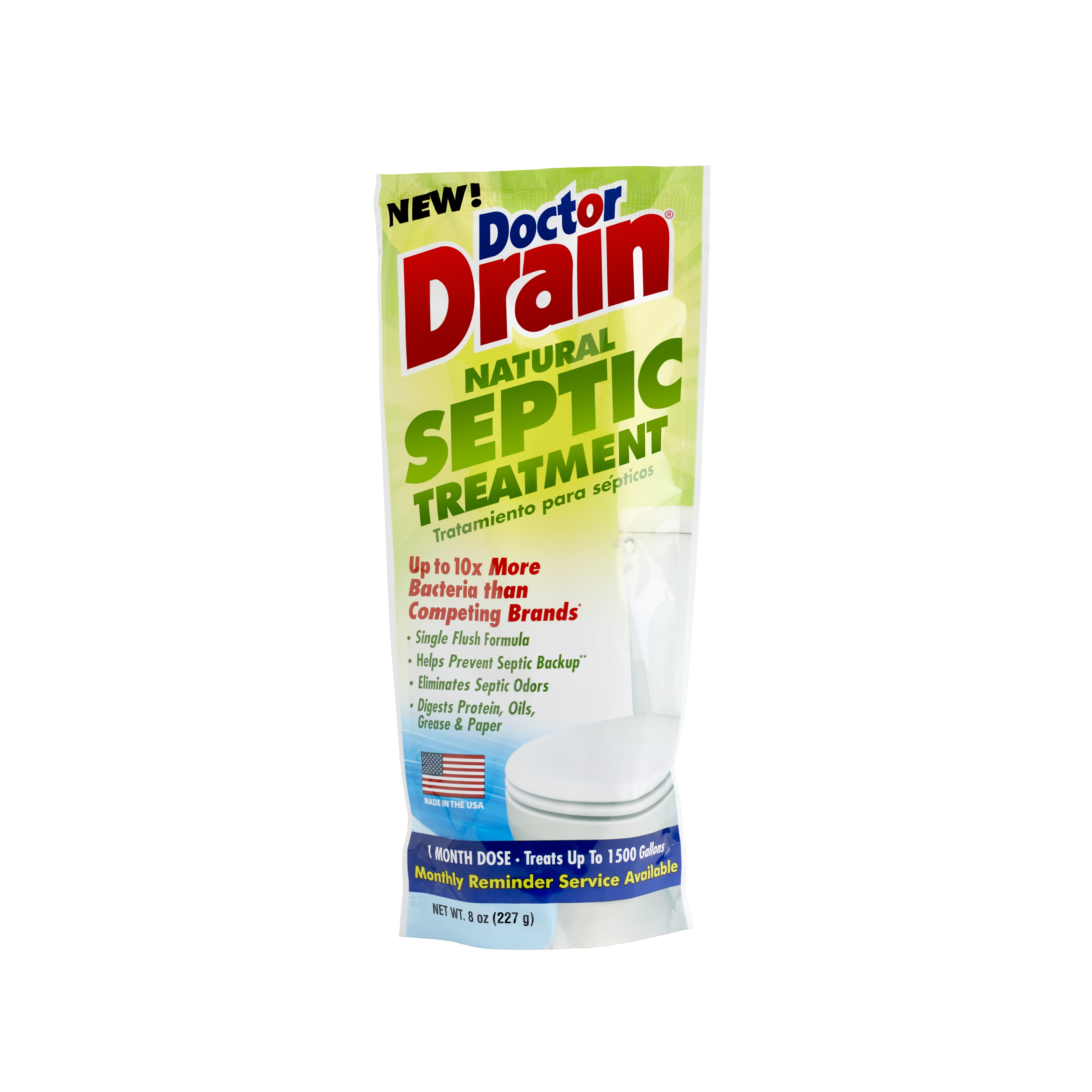 Doctor Drain Natural Septic Tank Treatment, Monthly, Single Flush, 1500 Gallon Concentrate Formula, 1 pouch,  8oz