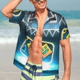 thumbnail image 3 of Lsque Geometry Dash Pattern Hawaiian Shirt for Men Unisex Summer Beach Casual Short Sleeve Cotton Linen Button Down Shirts-XX-Large, 3 of 6