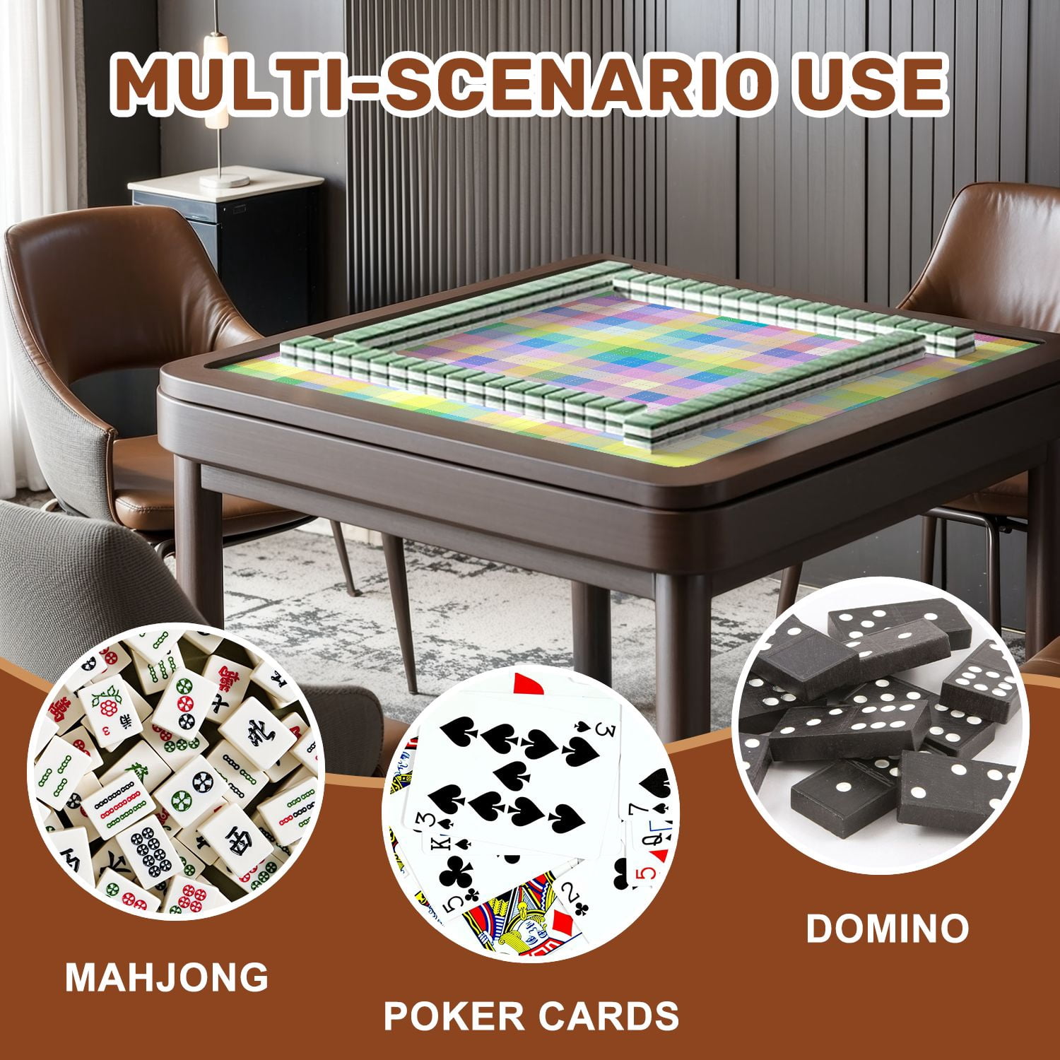 Mahjong Mat 31.5" x 31.5" Pastel Colorful Abstract Pixel Art Non-Slip Noise Reduction American Mahjong Tiles Table Cover for Dominoes Poker Card Board Games Gift