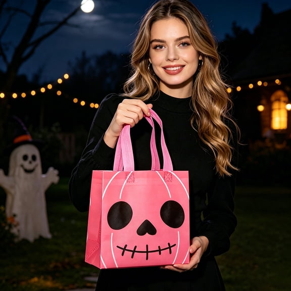 1 Pcs Cute Candy Tote Bag,Reusable Non-Woven Ghost Theme Party Gifts Bag for Treat Storage | Fall Decorations | Festival Gathering Supplies,pink