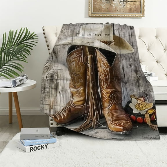 Orinice Cowboy Hat Boots Western Warm Lightweight Blanket Soft Fleece Blankets Throw Blanket Living Rooms Sofa Decor Cow Gifts All Seasons Bed Lightweight Blanket 40x50in