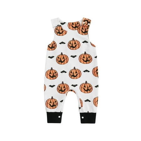 

Baby Halloween Romper Sleeveless Pumpkin Print Jumpsuit Overall