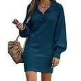 thumbnail image 5 of Suéter de mujer europeo y americano Suéter de mujer de largo medio Vestido de suéter de mujer Vestido largo de color sólido de punto con mangas abullonadas y solapa, 5 of 5