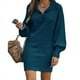 thumbnail image 5 of Suéter de mujer europeo y americano Suéter de mujer de largo medio Vestido de suéter de mujer Vestido largo de punto de color sólido con mangas abullonadas y solapa, 5 of 5