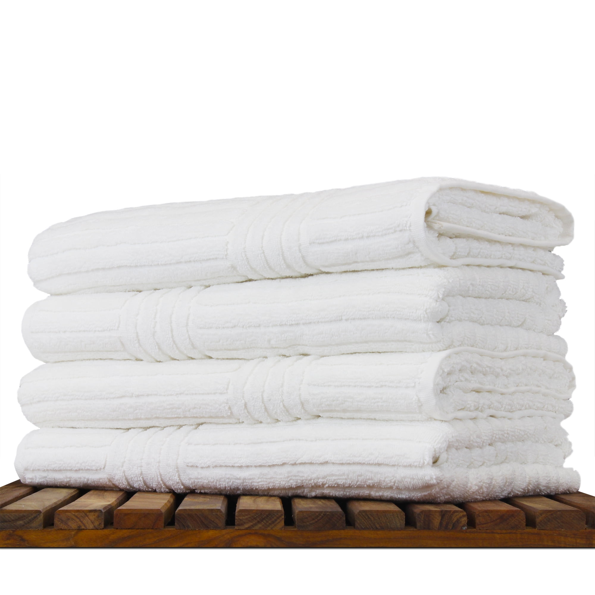 Luxury Hotel & Spa Towel 100% Genuine Turkish Cotton Bath Towels - White - Striped - Set of 4