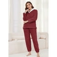thumbnail image 3 of Heartnice Fluffy Pajamas set for Women Fleece Pullover 2 Piece Pjs Set Soft Plush Sleepwear Winter Loungewear(Burgundy, M）, 3 of 4