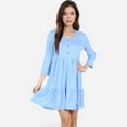 thumbnail image 4 of Women's V-Neck Button-Front Babydoll Dress with 3/4 Sleeves and Tiered Ruffle Hem - Large, Blue, 4 of 7