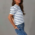 thumbnail image 6 of QUINDOS Woman T Shirts Blue Striped Short Sleeve Summer Tops for Women Vacation Crew Neck Tops, 6 of 7