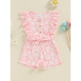 thumbnail image 2 of FEORJGP Kids Girl Summer One-piece Jumpsuits 9M 12M 18M 2T 3T 4T Toddler Baby Ruffle Sleeveless Romper Round Neck Bodysuits Shorts Floral Print Beltedn Cute Casual Clothes for Daily Vacation, 2 of 6