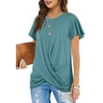 thumbnail image 2 of MORTTIC Women's Twist Front Tunic Top Casual Short Sleeve Round Neck Shirt with Loose Fit for Everyday Comfort and Relaxed Style, M, 2 of 4