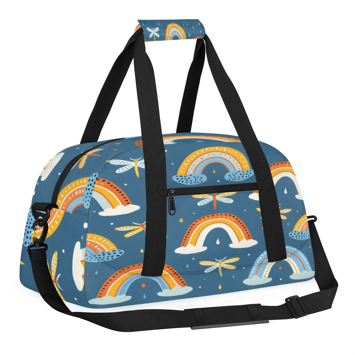 Herdesigns Dragonfly Sports Duffle Bag for Women & Men, Cute Rainbow Gym Bag Dance Bag Overnight Bag Carry On Weekender Travel Bag