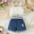 thumbnail image 2 of Baby Outfits Ruffled Tube Top Distressed Denim Shorts Set 2 Piece Summer Outfit Beach Kids Clothes Girls White 3 Years-4 Years, 2 of 6