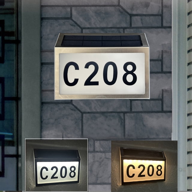 Solar Powered Address Sign Light, Stainless Steel Mailbox Number Plate with Auto On/Off, Customizable LED House Number Light for Door Wall Porch Garden