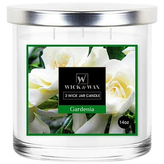 VeZee's 3 Wick 14 oz Gardenia Scented Jar Candles by Wick & Wax, Lift your spirits with the refreshing, pleasant fragrance:1 Jar