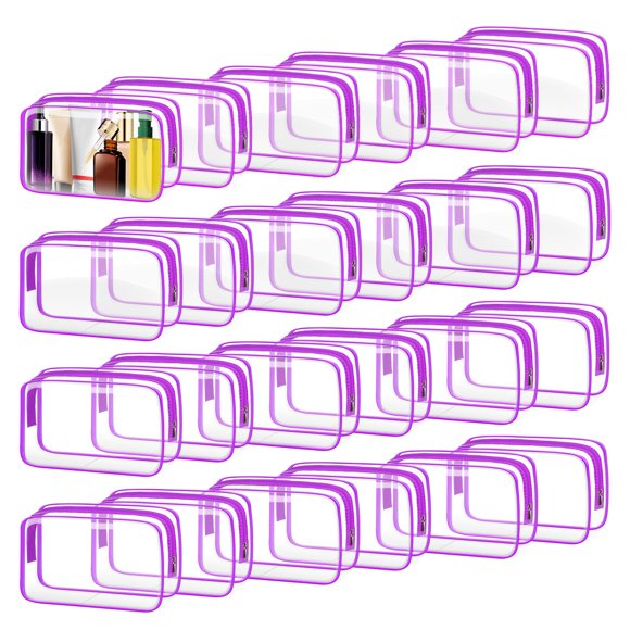Neceser TISRATOK de PVC transparente, 24 unidades, para viajes, color morado, tamaño mediano