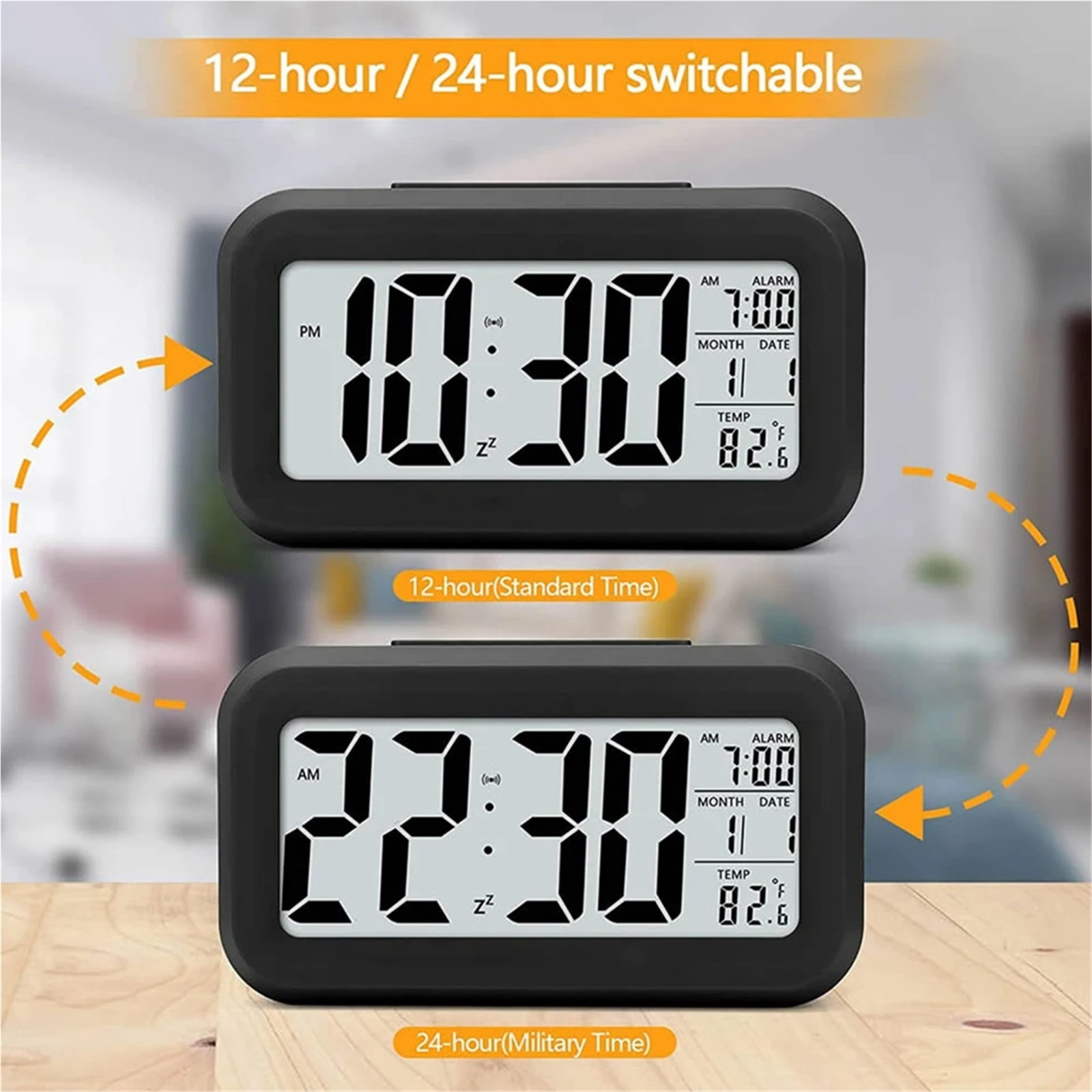 Alarm Clock LED Digital Display Calendar Temperature Backlight Mute Function Table Clock for Home Oiffce 12/24 H Desktop Clock