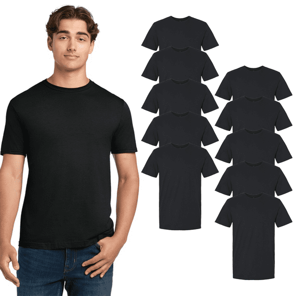 Gildan Softstyle Men's Black T-Shirt, Short Sleeve Crew Neck, Soft Cotton Bulk Tee, 10 Pack, XL