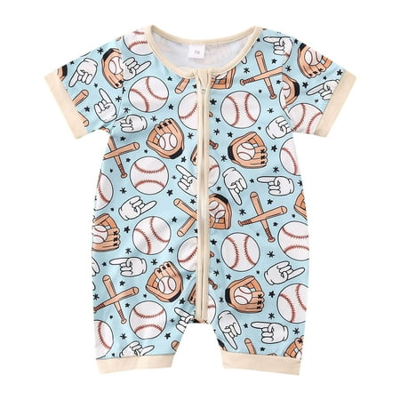 

Boys Girls Short Sleeve Cartoon Baseball Prints Romper Jumpsuit Clothes