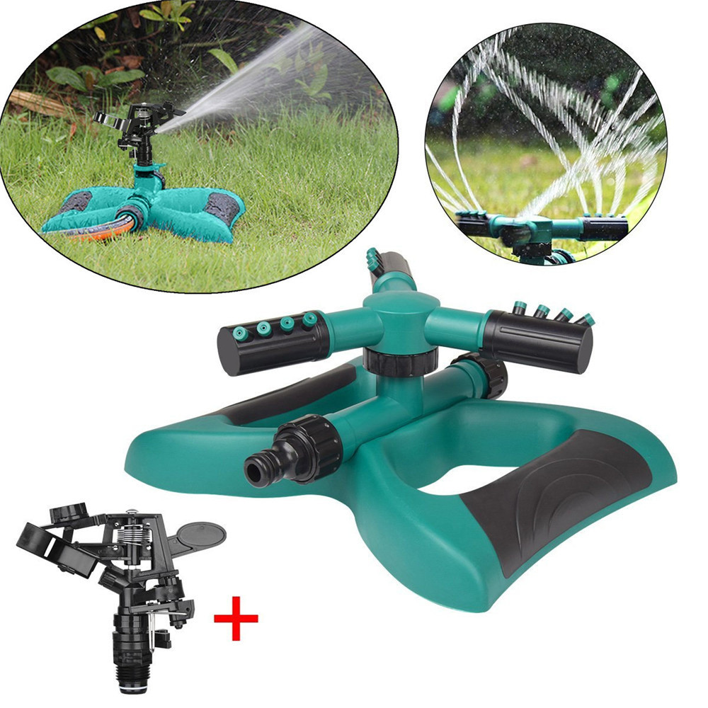 360&deg; Lawn Circle Rotating Water Sprinkler 3 Nozzle Garden Hose Irrigation Tool Durable