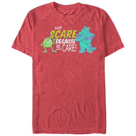 Men s Monsters Inc We Scare Because We Care Monsters Graphic Tee Red Heather 2X Large