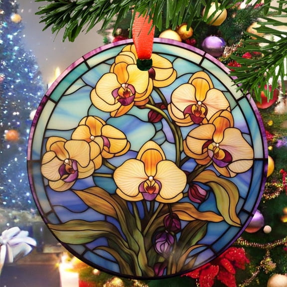 Yellow Orchids Christmas Ornament, Ceramic/Acrylic Ornament, Mother’s Day Keepsake, Valentine’s Day Decor, Festival Gift Ornament, Collectible 2025