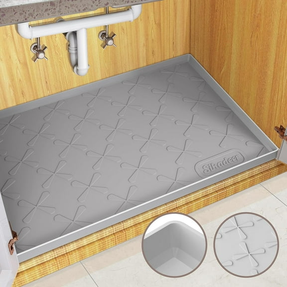 19" x 19" Under Sink Mat Waterproof, Silicone Mat Kitchen Drawer Shelf and Cabinet Liner, Sink Protector for Bathroom Organizers and Storage, Boot Tray Pet Food Mats