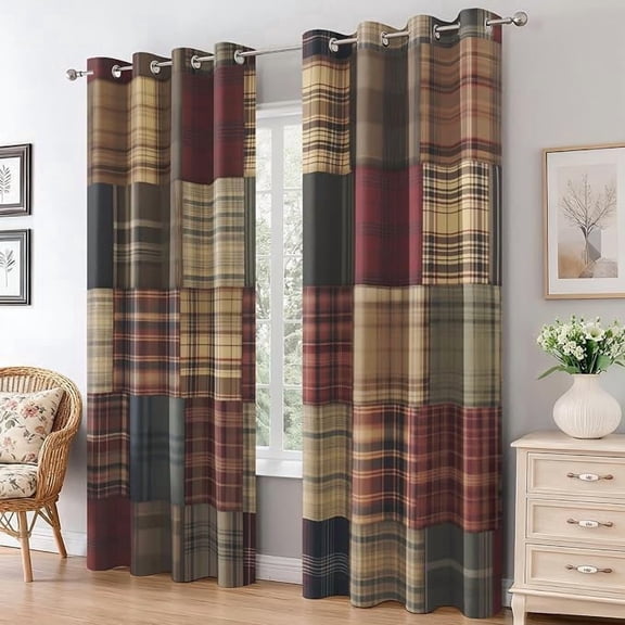 Scottish Tartan Blackout Curtains for Home Decor, Rustic Patchwork Curtains for Bedroom Living Room Decor, Gingham Thermal Insulated Grommet Drapes 42"W x 63"L (Pack of 2)