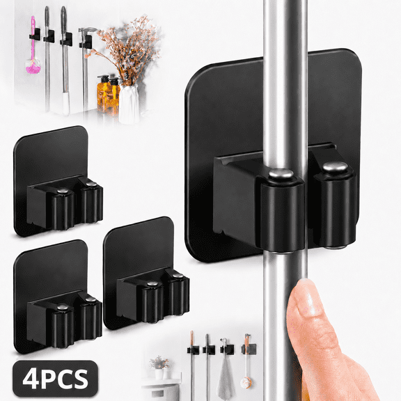 Emlimny 4 Pack Broom Holder Wall Mount, Super Anti-Slip Broom Holder Wall Mount,Mop and Broom Holder,Broom Hanger Gripper Heavy Duty Storage Organizer for Kitchen, Bathroom, Closet, Garden Garage