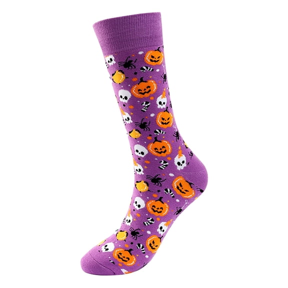 Crew Socks for women Pumpkin Bat Printed Fuzzy Long Cotton Socks White Pilates Socks 3‑Pair