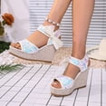 thumbnail image 6 of Miqool Women's Platform Wedge Heel Summer Casual Chic Peep Toe Open Toe Sequin Bowknot Thick Sole Fish Mouth Dress Shoes, 6 of 9