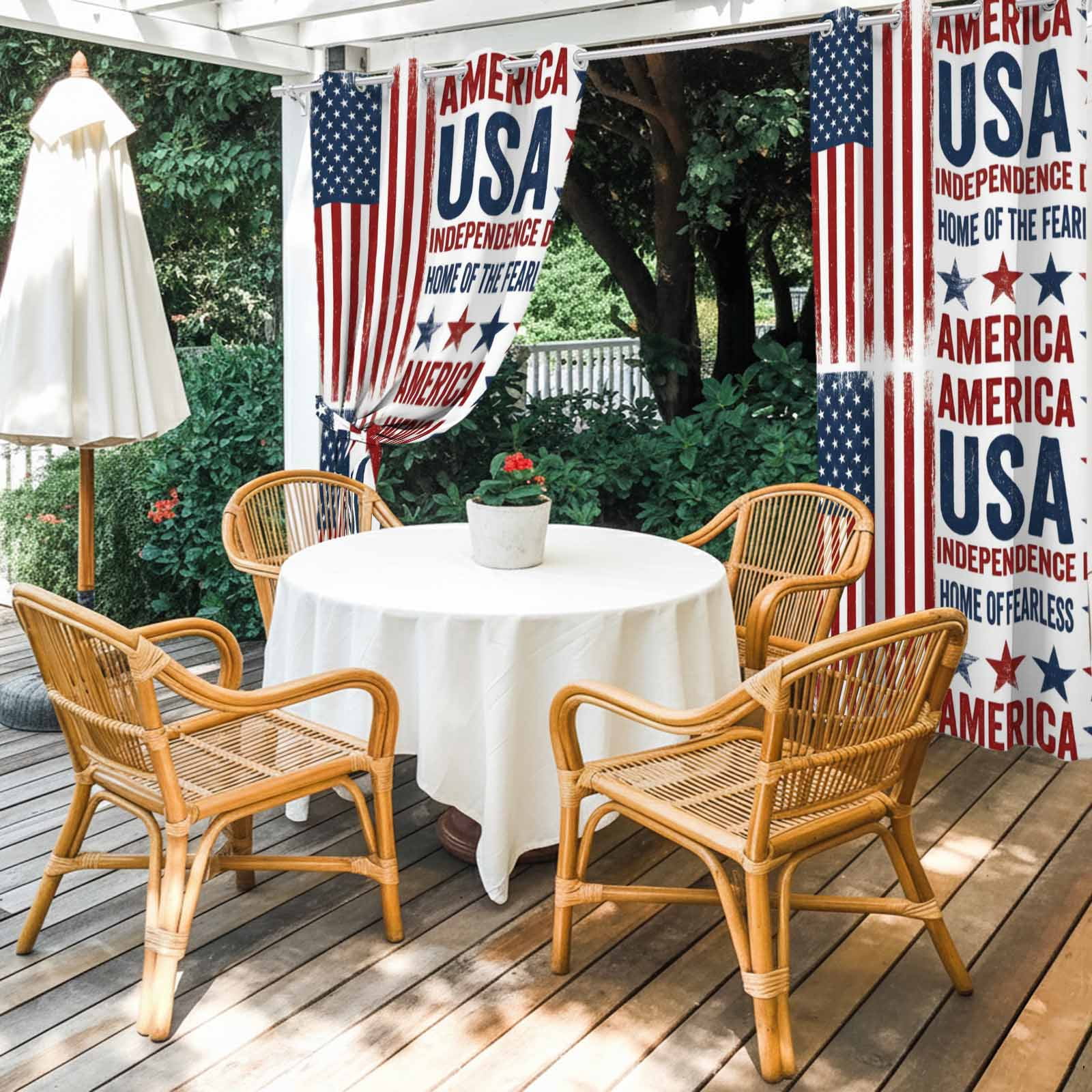Independence Day Outdoor Curtains for Patio, Retro American USA Flag Red Stripes Abstract Sunshade Privacy Drapes Grommet Waterproof Outside Curtains for Porch/Cabana/Balcony 54"x 108", 1 Panel