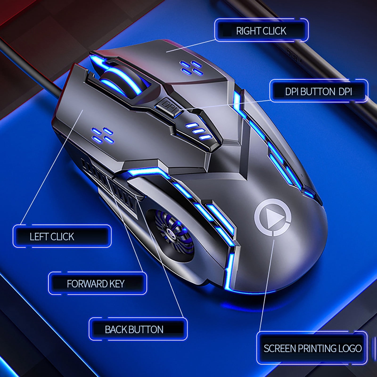 RuiJiao Wired Gaming Mouse Black 3200 DPI 6D Colorful LED Breathing 6 Buttons with Scroll Wheel and Fire Key Ergonomic Soft Grip for PC Laptop Computer Gaming Accessories