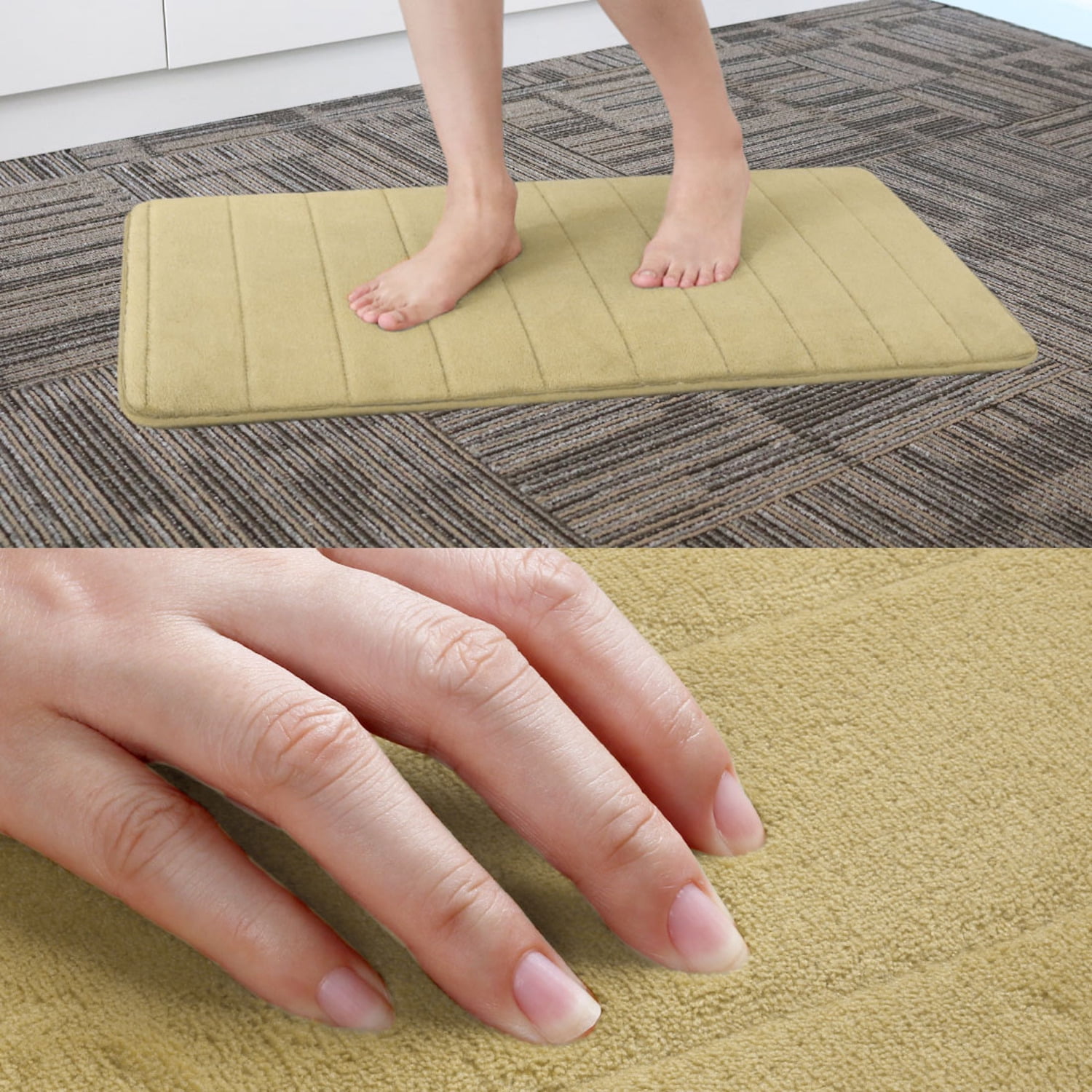 PiccoCasa Memory Foam Bath Mat Thin Absorbent Bath Rug Mat for Bathroom, Beige 32" x 20"