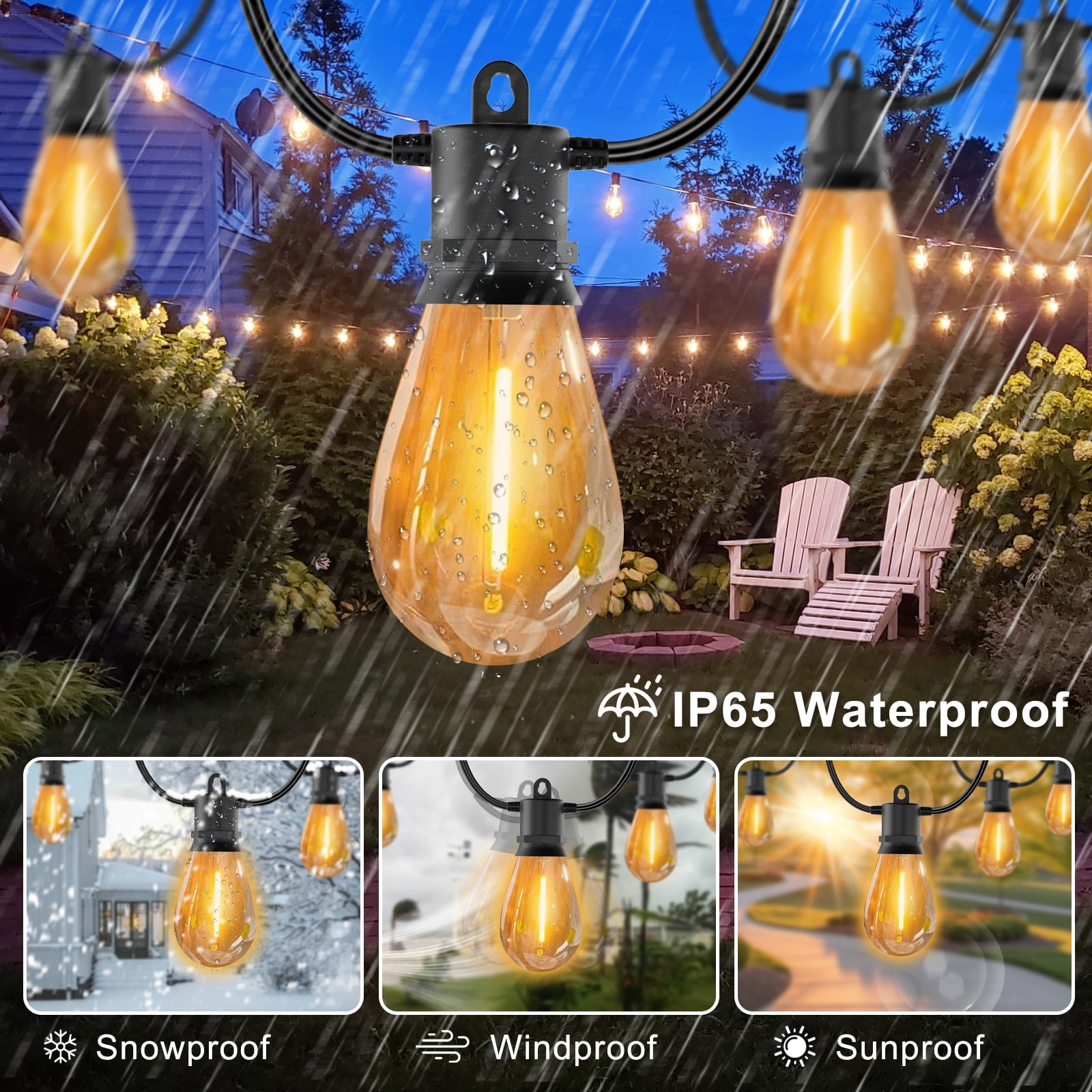 Licoopr 100FT Outdoor String Lights shatterproof Patio Lights,30+3 Edison LED Bulbs for Backyard,Garden,Porch