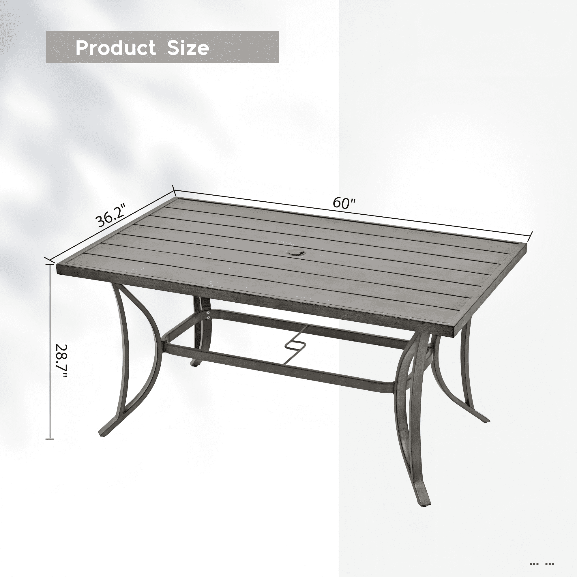 Patio Dining Table for 6 Large Rectangle Outdoor Table Aluminum Slat with Umbrella Hole All Weather for Backyard Garden Deck Poolside, Gray