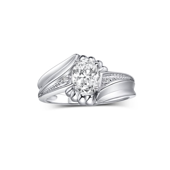 RYLOS Rings for Women Sterling Silver Swirl Z Ring 7X5MM Oval Gemstone & Diamond Rings April White Topaz Jewelry Size 5