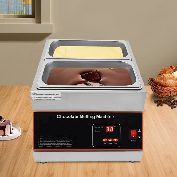 500W Electric Melting Pot for Chocolate w/Digital Display Control,Commercial Chocolate Warmer Melting Pot Chocolate Melter Pot Machine for Home or Bakery Use 2 Tanks for 26.46lb of Tempered Chocolate
